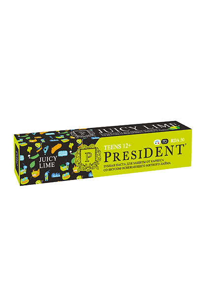 зубная паста детская PRESIDENT 12+ Juicy lime (50RDA) 70 г